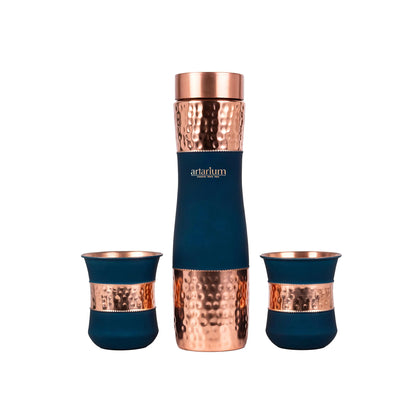 Artarium Hammered Copper Bottle with Copper Cups Gift Set