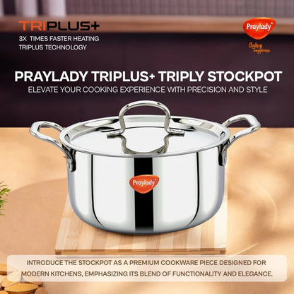 PrayLady Triplus Triply Stainless Steel Stockpot with Lid Multi-Purpose Casserole Biryani Pot Induction Gas