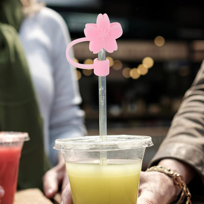 House of Quirk 3PCS Silicone Flower Straw Covers – Cute - (Light Pink/Pink/Blue)