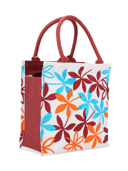 Jute Cottage Juco Printed Zipper Lunch Bag 100% Genuine Jute