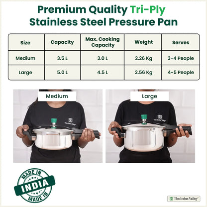 The Indus Valley Premium Stainless Steel Outer Lid Handi Pressure Cooker 3.5-5.5L