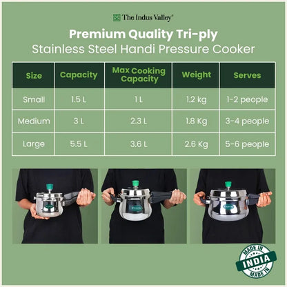 The Indus Valley Tri-Ply Stainless Steel Outer Lid Handi Pressure Cooker