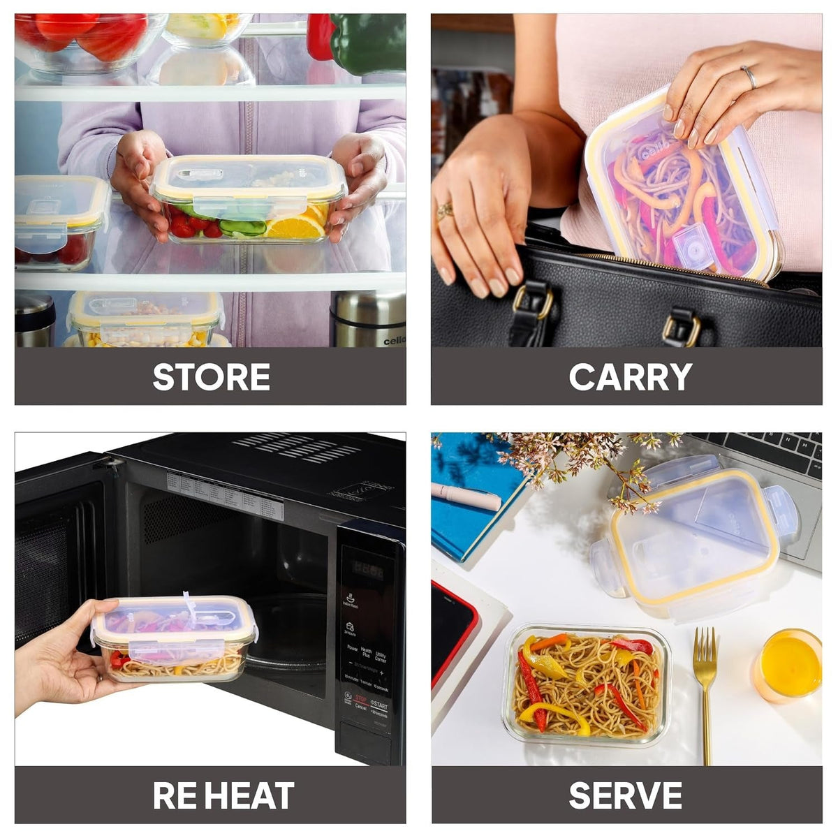 CELLO Fit & Fresh Rectangle Lunch Box Container for Daily Use 640ml Clear