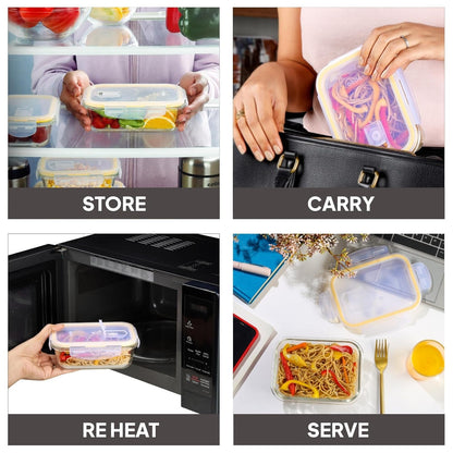 CELLO Fit & Fresh Rectangle Lunch Box Container for Daily Use 640ml Clear