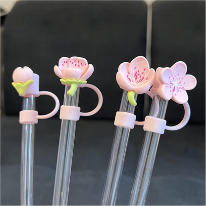 House of Quirk 4PCS Silicone Bow Straw Covers Cap - (Peach Blossom)