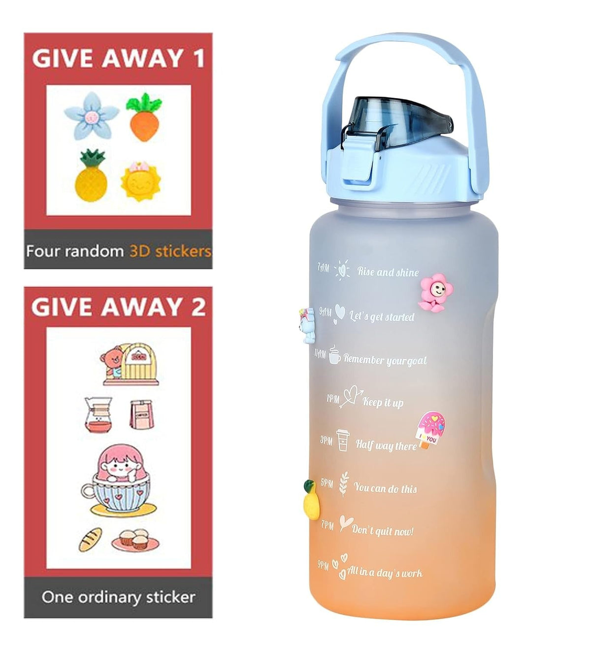 House of Quirk 2 liter 3D Sticker Water Bottle - Blue/Orange