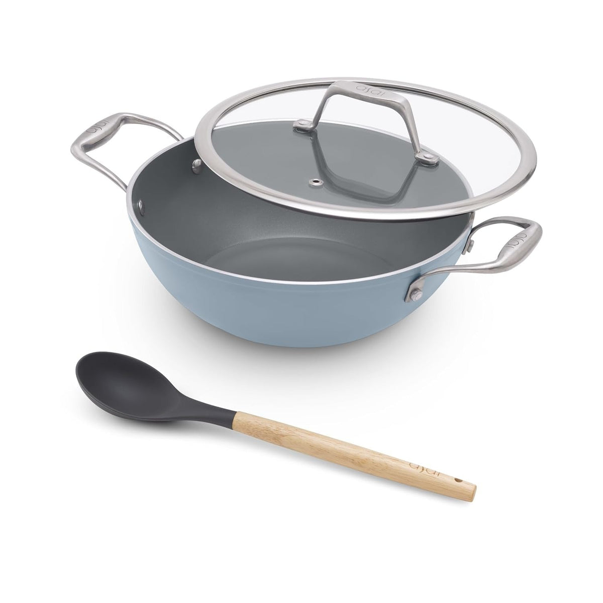 Asai Ceramic Non Stick Kadai 26cm (3.5L) with Glass Lid & Spatula - Blue