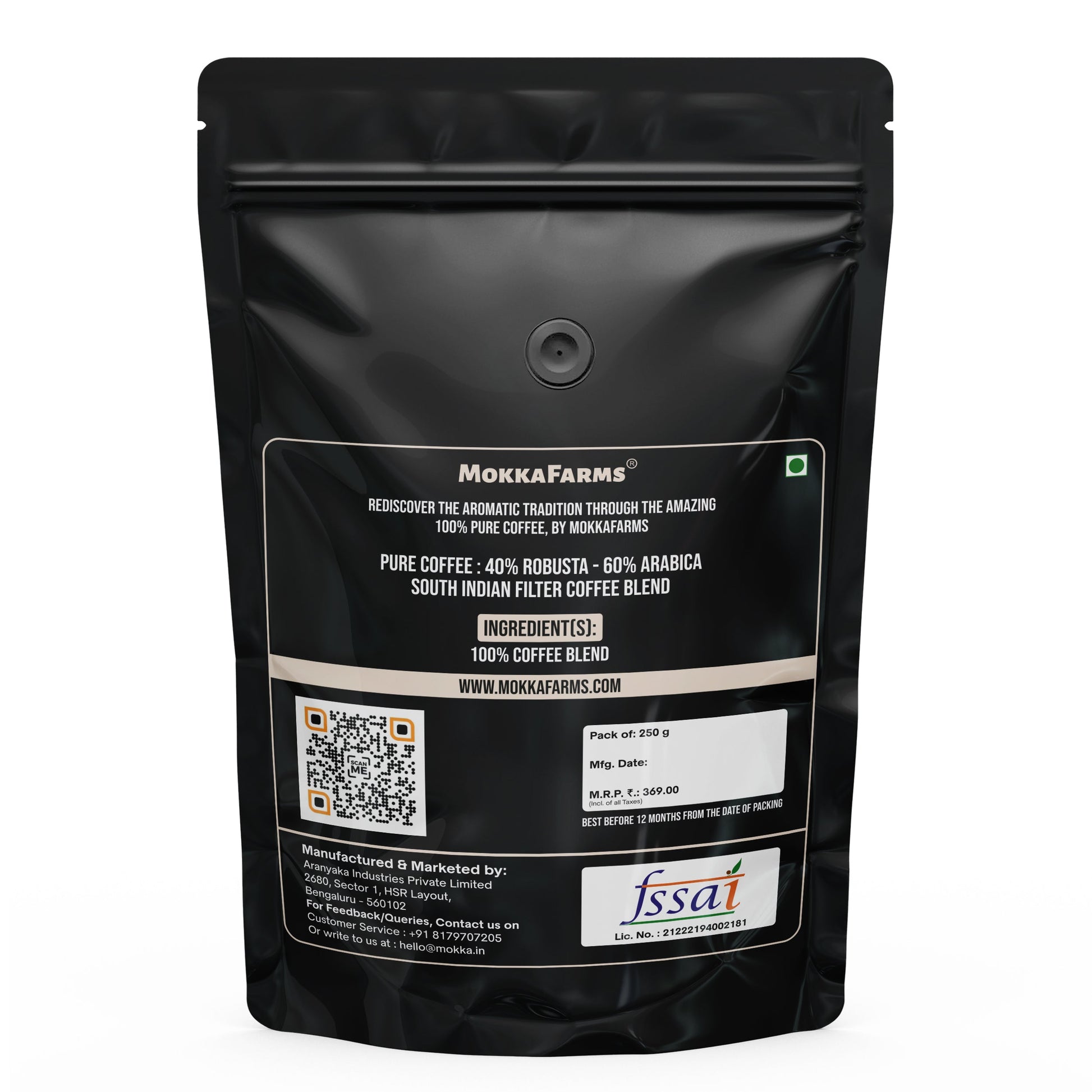 MokkaFarms South Indian Filter Signature Coffee  | 60% Arabica - 40% Robusta Blend | 0% Chicory | Rich, Flavourful & Aromatic |