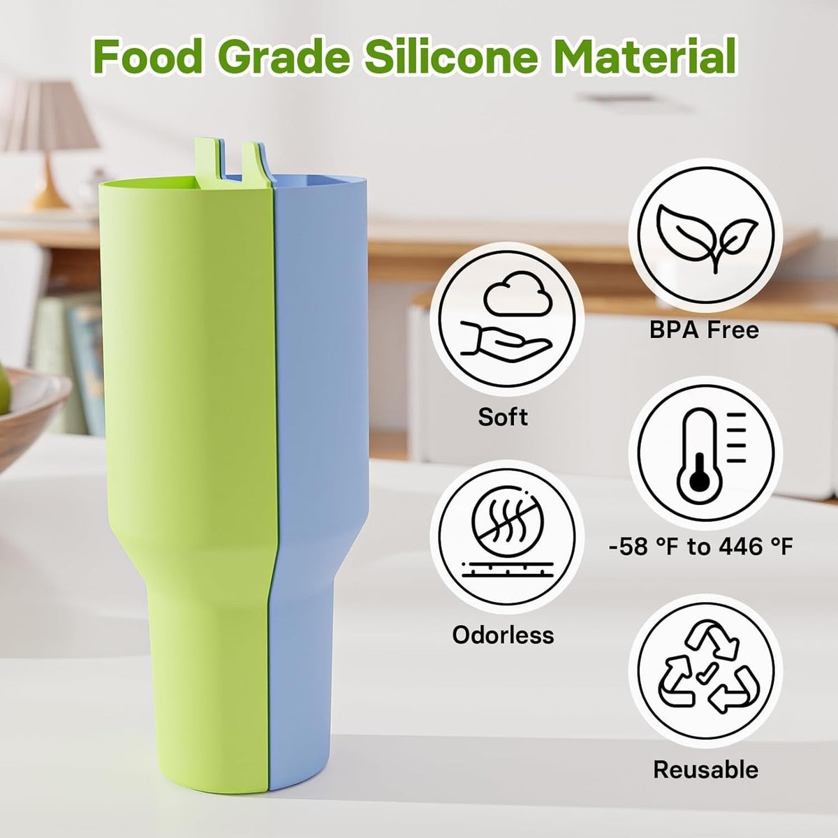 House of Quirk 2-in-1 Drink Separator Silicone Liner Compatible with Stanley Cup 1200ml - (Green/Blue)