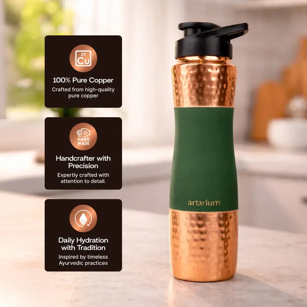 Artarium Hammered Copper Sipper Bottle with Cleaning Brush