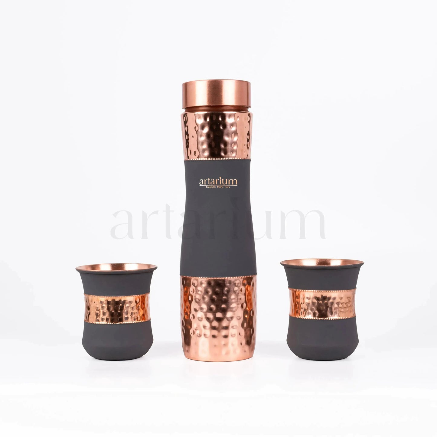 Artarium Hammered Copper Bottle with Copper Cups Gift Set