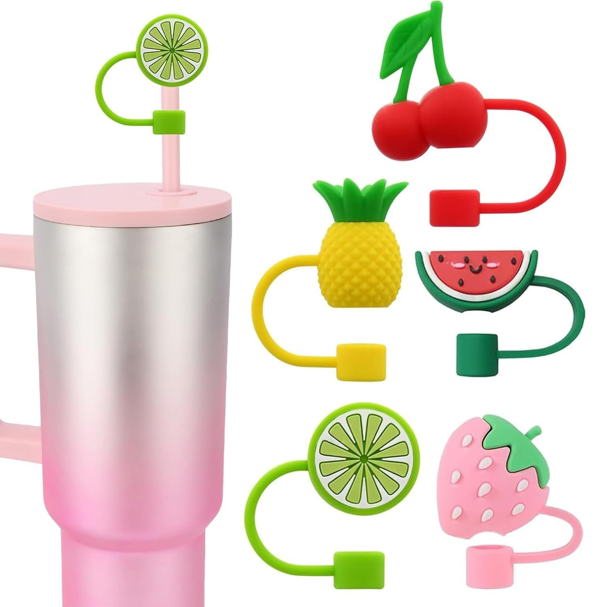 House of Quirk Silicone Straw Covers Cap with Tumbler 10mm -  (5pcs Fruit Straw Cap)