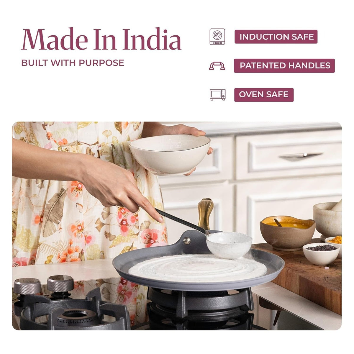 Asai Ceramic Non Stick Dosa Tawa 28cm with Silicone Spatula - Grey