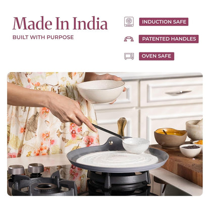 Asai Ceramic Non Stick Dosa Tawa 28cm with Silicone Spatula - Grey