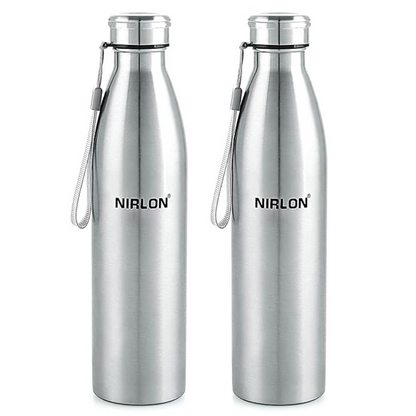Nirlon Stainless Steel Single Wall Plain Water Bottle With String | Fridge Refrigerator Bottle - 1000 ml