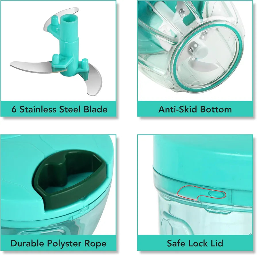 Cello Magic Hand Vegetable Slicer Chopper Small | Multi Utility | 3 Stainless Steel Blades | Vegetable and Fruits | 15 Cuts One Pull |  | 450 ml| Green