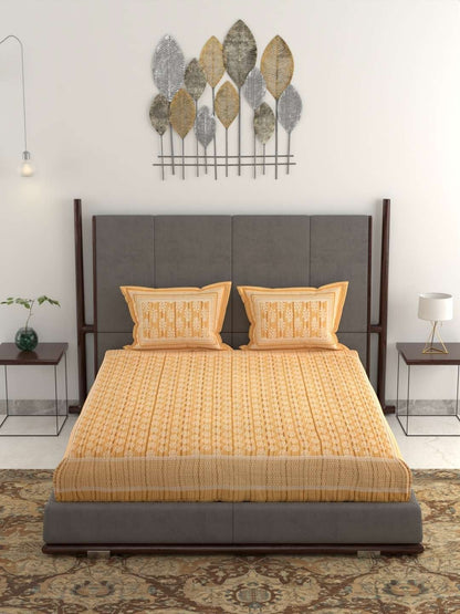 100% Pure Cotton Traditional Printed Bedsheet for Double Bed King Size Bedsheet with 2 Pillow Covers