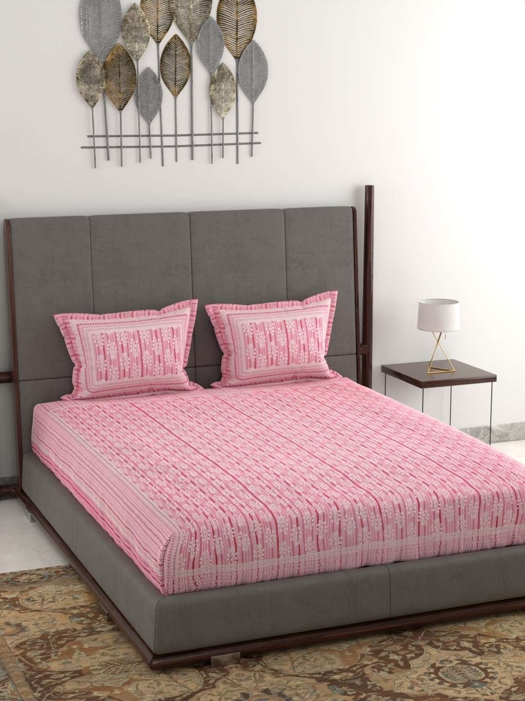 100% Pure Cotton Traditional Printed Bedsheet for Double Bed King Size Bedsheet with 2 Pillow Covers