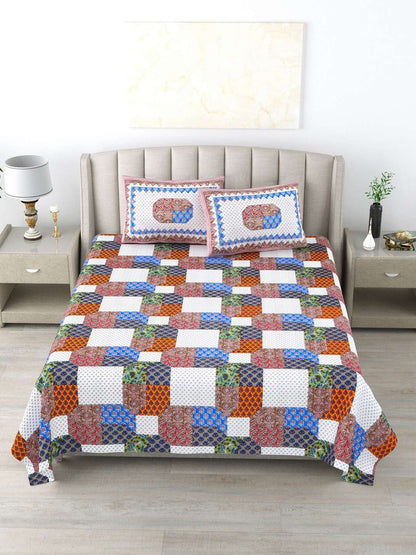 100% Pure Cotton Traditional Printed Bedsheet for Double Bed King Size Bedsheet with 2 Pillow Covers
