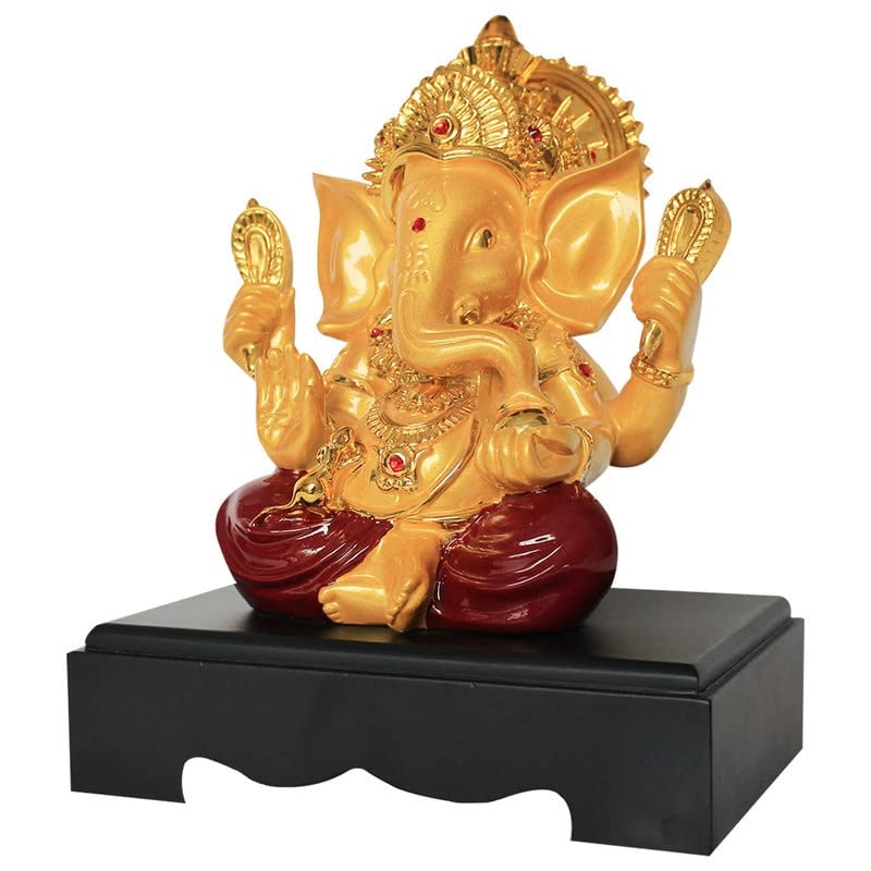 Svastika Red and Golden Meditating Lord Ganesh Idol