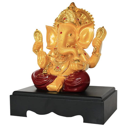 Svastika Red and Golden Meditating Lord Ganesh Idol