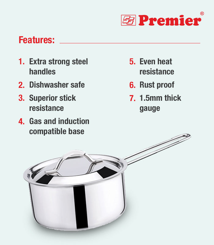 Premier 3-ply Clad Stainless Steel Sauce Pan TPS 16 cm - 1300 gms