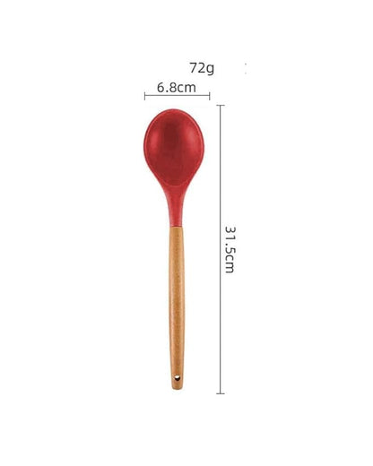 Woodtula Silicone Cooking Utensils Kitchen Utensil Set Heat Resistant Wooden Handles Red