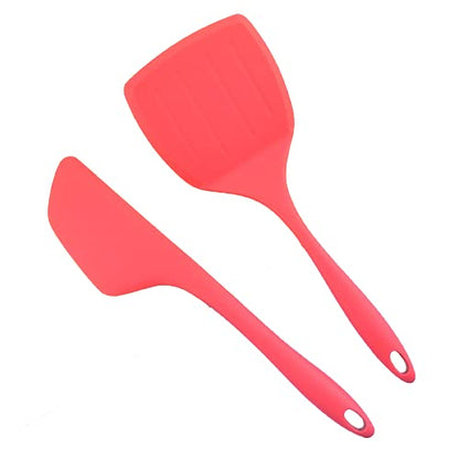 P-Plus International 2 Pieces Silicone Pancakes Shovel Wide Spatula Turner Red
