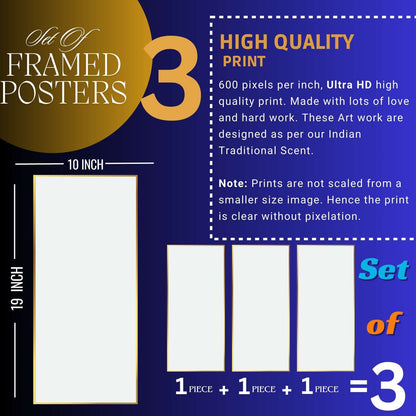 Set of Three large Wall Paintings for Wall Dacoration Golden Framed Wall Paintings for Living Room & Bedroom Wall Art for Home Decoration & Office Wall Décor (14×11 inch CH-LGD3-5)