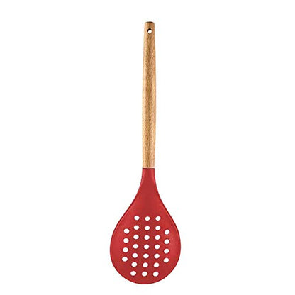 Woodtula Kitchen Silicone Slotted Skimmer with Good Grips Ergonomics Kitchen Cooking Baking Red