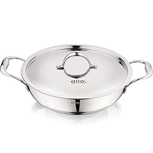 Allo Triply Stainless Steel Kadhai with Handles Perfect Kadhai for Curry 20cm 1.5 litres 20cm 1.5 litres