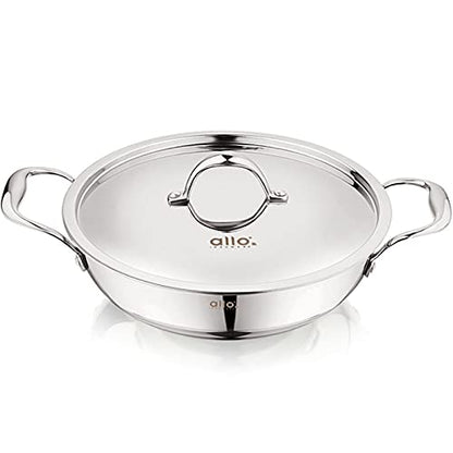 Allo Triply Stainless Steel Kadhai with Handles Perfect Kadhai for Curry 20cm 1.5 litres 20cm 1.5 litres