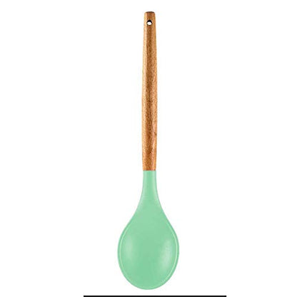 Woodtula Silicone Cooking Utensils Kitchen Utensil Set Heat Resistant Wooden Handles Green