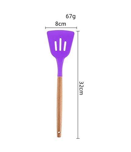 Woodtula Kitchen Silicone Slotted Turner with Wooden Handle Non-Stick Kitchen Utensil Tools Purple
