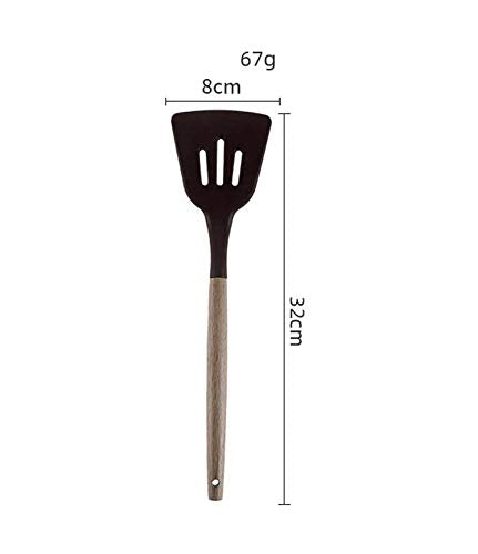 Woodtula Kitchen Silicone Slotted Turner with Wooden Handle Non-Stick Kitchen Utensil Tools Black