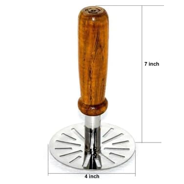 Auxtra Stainless Steel Pav Bhaji Masher Potato Pav Bhaji Masher Pressure with Strong Wooden Handle