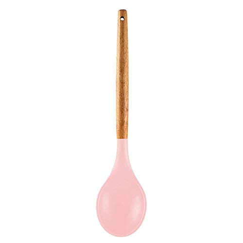 Woodtula Silicone Cooking Utensils Kitchen Utensil Set Heat Resistant Wooden Handles Pink