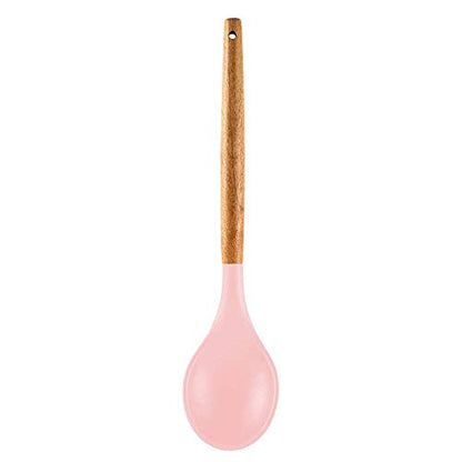 Woodtula Silicone Cooking Utensils Kitchen Utensil Set Heat Resistant Wooden Handles Pink