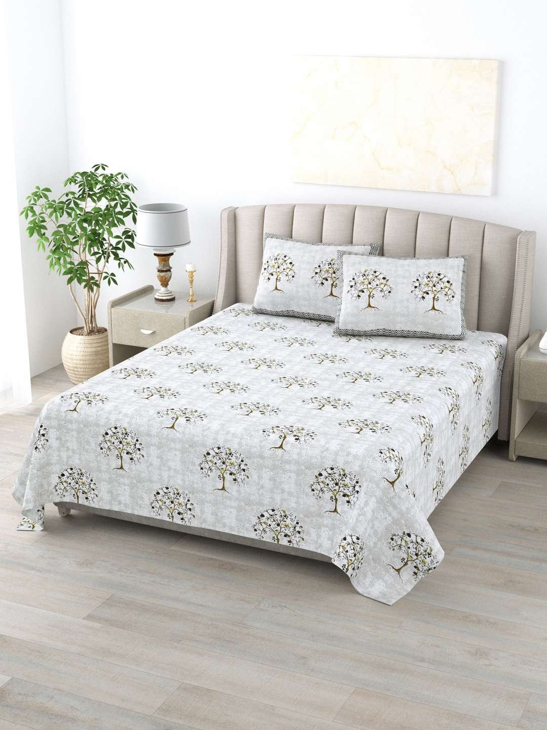 100% Pure Cotton Traditional Printed Bedsheet for Double Bed King Size Bedsheet with 2 Pillow Covers