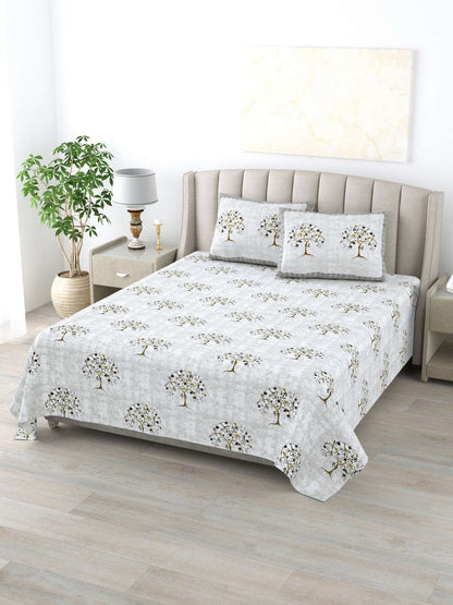 100% Pure Cotton Traditional Printed Bedsheet for Double Bed King Size Bedsheet with 2 Pillow Covers