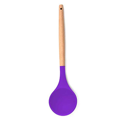 Woodtula Silicone Soup Ladle Spatula with Wooden Handle Non-Stick Kitchen Utensil Tools Purple