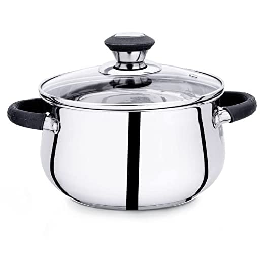 Praylady Stainless Steel Stock Pot with Glass Lid Ecstasy Series 3 Ply Base Stock Pot Size 22 cm Capacity