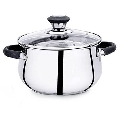 Praylady Stainless Steel Stock Pot with Glass Lid Ecstasy Series 3 Ply Base Stock Pot Size 22 cm Capacity