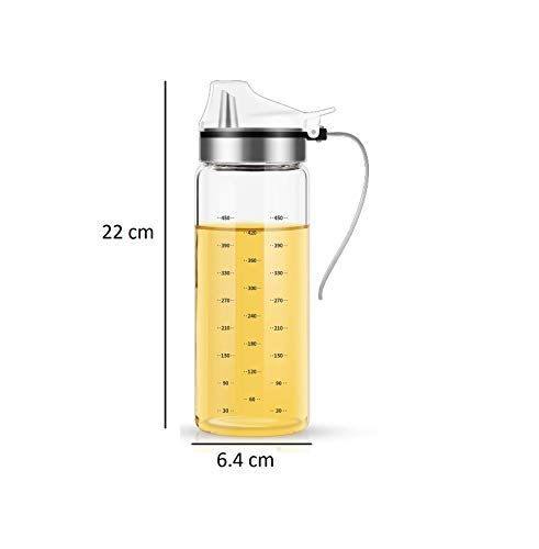 Femora Borosilicate Glass Oil Bottle Oil Dispenser & Stoppers With Chrome Finish Steel Handle  | 500 ml | Measuring Scale