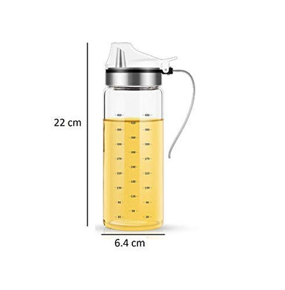 Femora Borosilicate Glass Oil Bottle Oil Dispenser & Stoppers With Chrome Finish Steel Handle  | 500 ml | Measuring Scale
