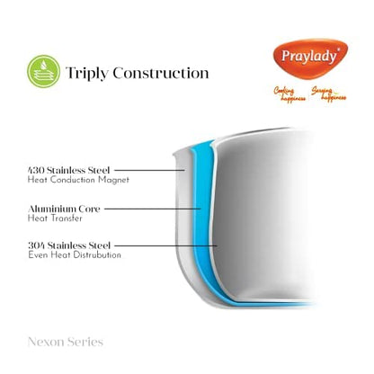 Praylady Nexon Series Triply 20 cm 2.0 L Stock Pot with SS Lid Healthy Non Toxic Casserole