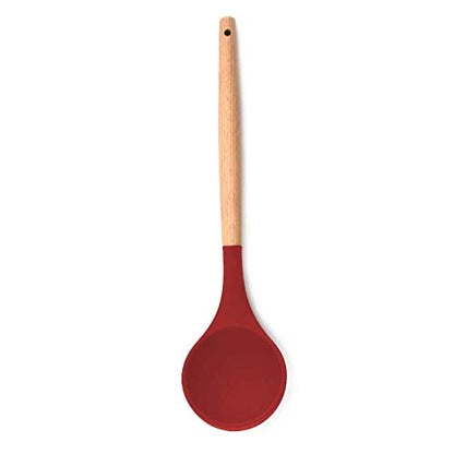 Woodtula Silicone Soup Ladle Spatula with Wooden Handle Non-Stick Kitchen Utensil Tools Red