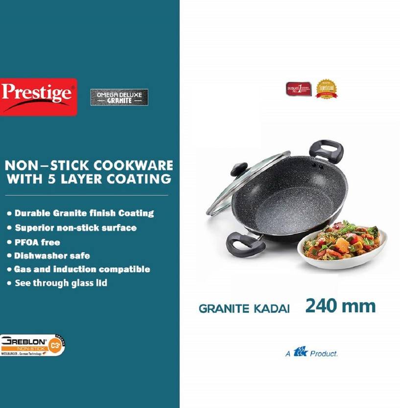 Prestige Omega Select Plus Ib Aluminium Non Stick Cookware Dia 24cm Kadai With Glass Lid