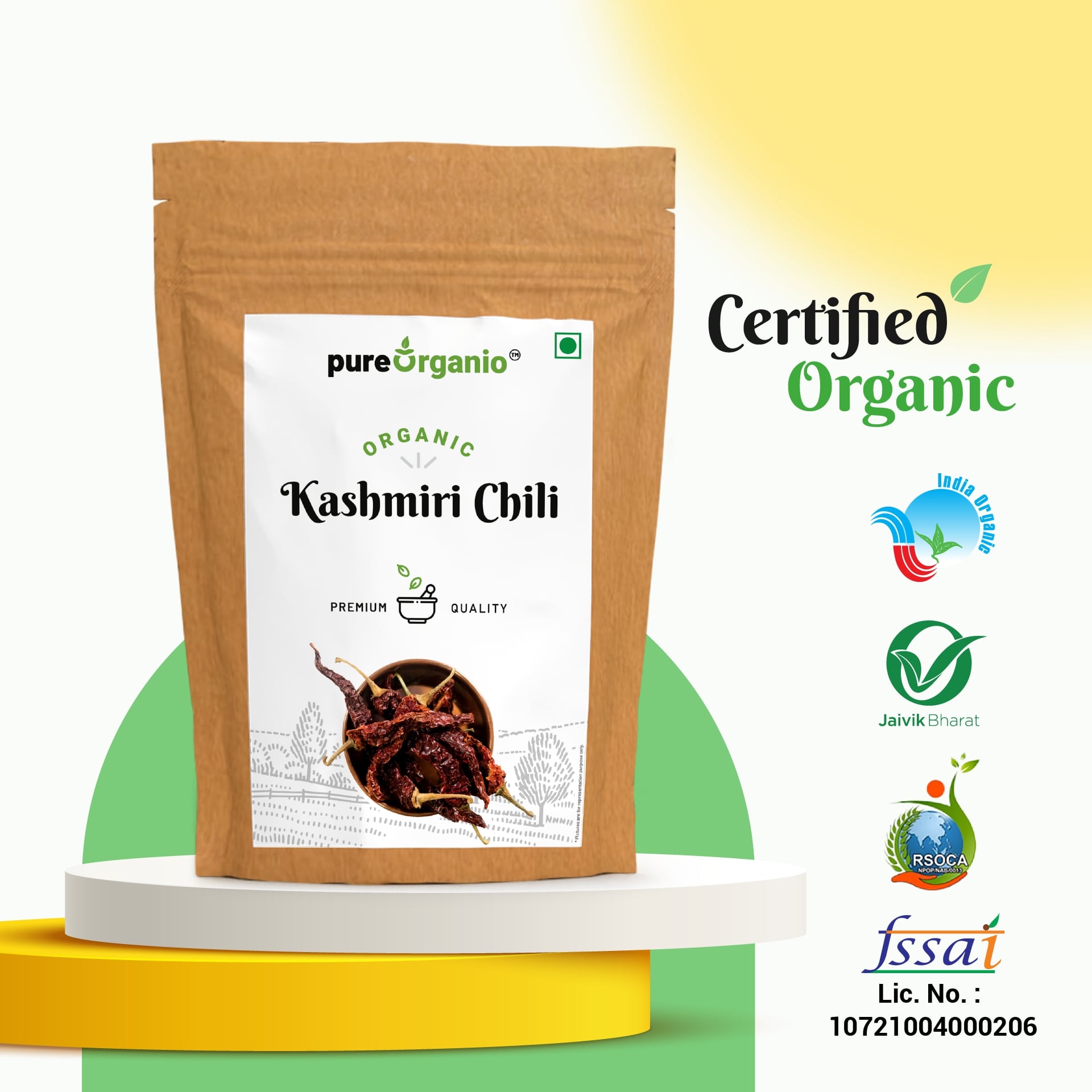 Pure Organio Organic Dried Kashmiri Chilli Whole