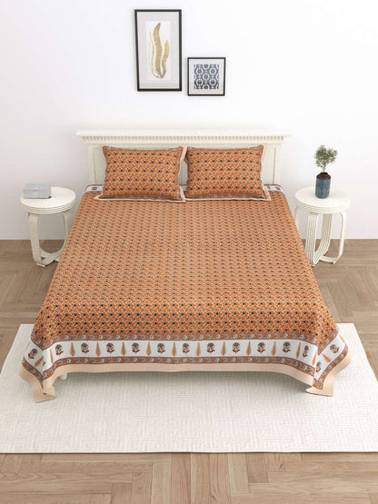 100% Pure Cotton Traditional Printed Bedsheet for Double Bed King Size Bedsheet with 2 Pillow Covers